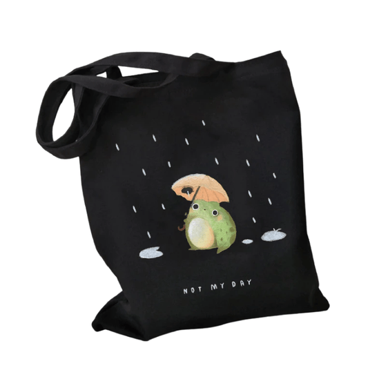 Torba Mall Shopping Totes Canvas Shopping Bag Frog Art "Not My Day"