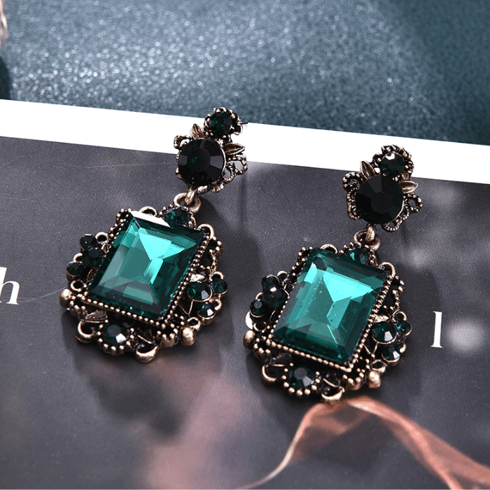 Torba Accessories Earrings Vintage Green Crystal