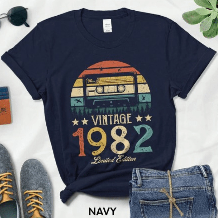 T shirt Retro Cassette Vintage Made In 1982 Torba Mall