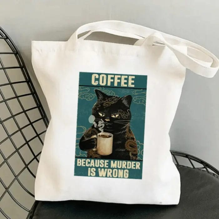 Torba Mall Shopping Totes Tote Bag "Coffee Because Murder Is Wrong"